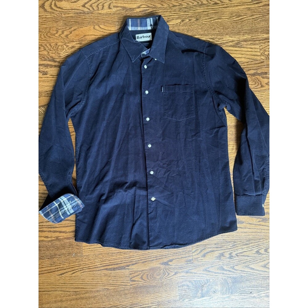 Barbour Corduroy Shirt Mens M Tailored Fit Blue Thin Wale Pinwale Button-Down